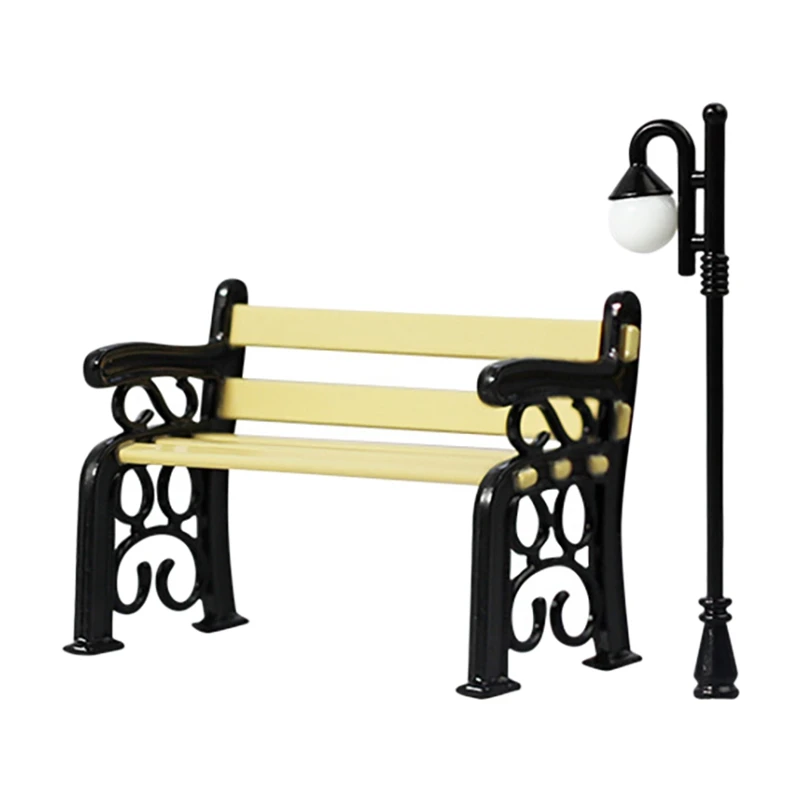 

1/12 Миниатюрные аксессуары для кукольного домика, мини-стул для парка, набор уличных фонарей, модель, имитация игрушек