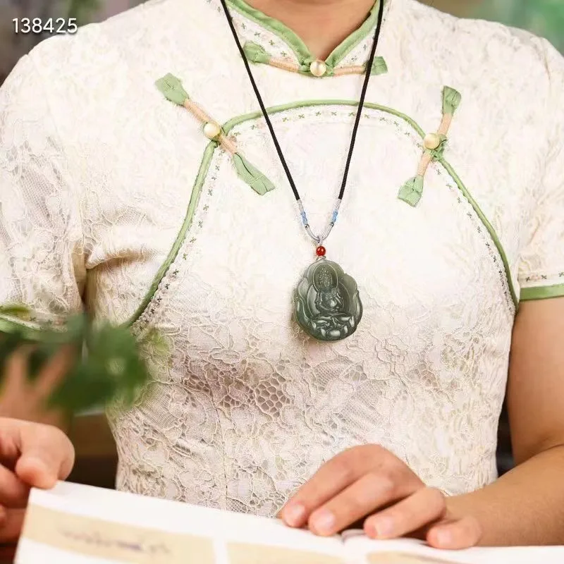 Новый натуральный 100% настоящий голубой белый нефрит гравировка Гуаньинь кулон