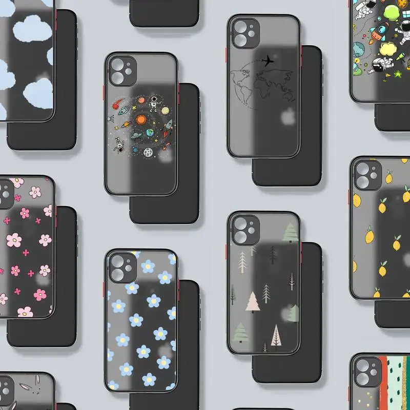

Cute flower creative cartoon Phone Case Black Color Matte Transparent For iPhone 13 12 11 Mini Pro X XR XS Max 7 8 Plus