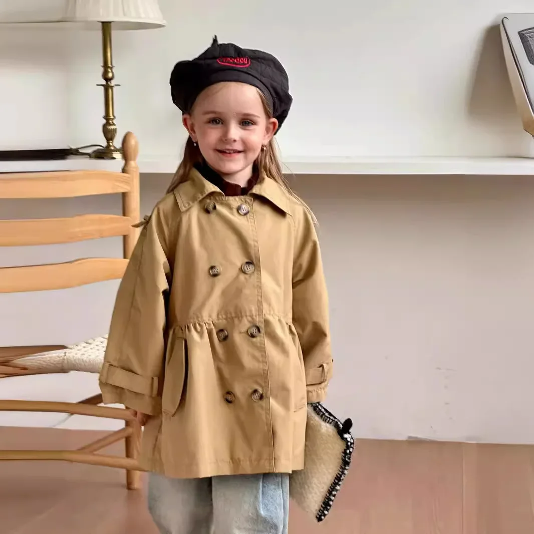 Тренч для девочек модное ощущение новинка однотонное Свободное пальто средней