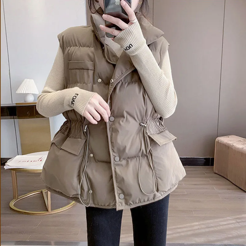 

Winter Vest Coat Women Short 2022 New Fashion Outerwear Waist Thick Warm Women's Sleeveless Jacket