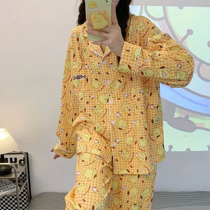 

Новинка милые пижамы Sanrio с помпоном пурин Лотто Домашняя одежда костюм с принтом Ins милая девочка Рождественский подарок для девушки