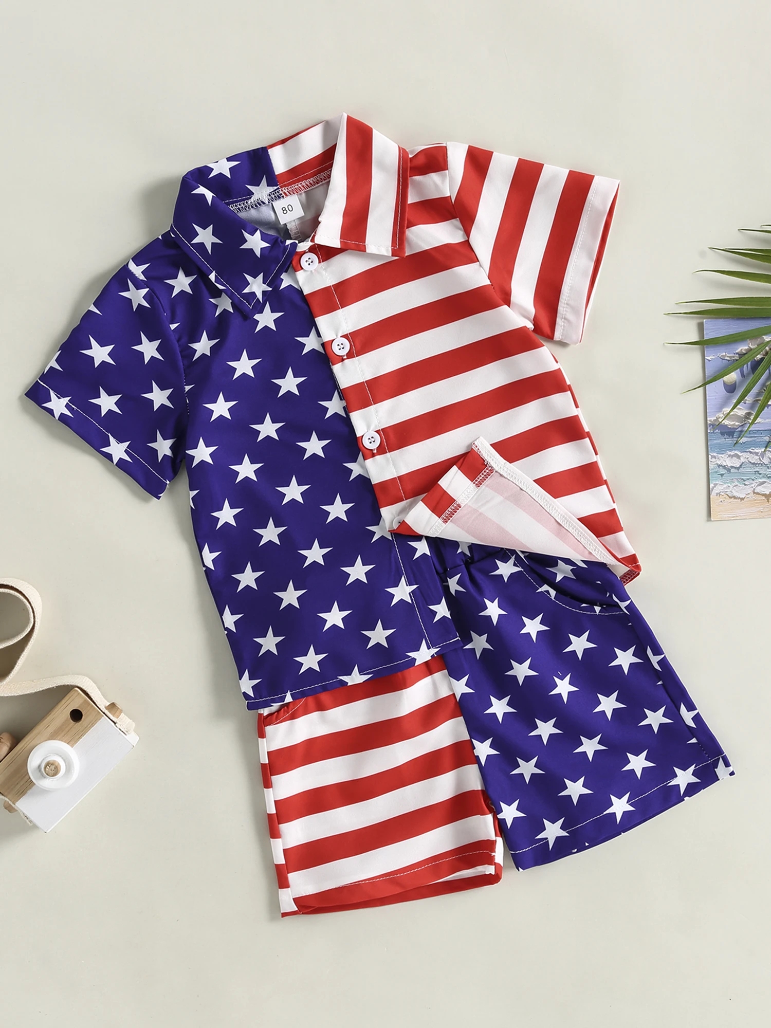 

Комплект летней одежды для маленьких мальчиков, рубашка с коротким рукавом и шорты на пуговицах, с американским флагом, 4 июля