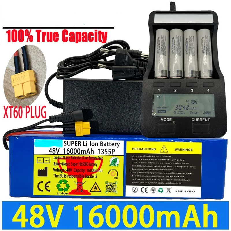 

100% True Capacity E-Bike 48V 16000MAh Li-ion 18650 Battery 13S5P 1000W 54.6V Electric Bike Scooter With BMS + Charger