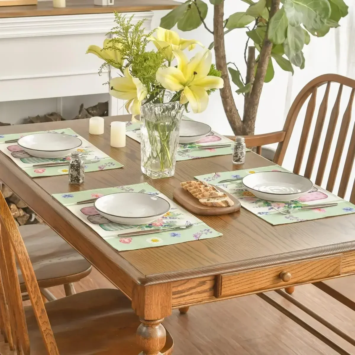 4 шт./компл. ваза с розой и цветочным принтом льняные сезонные коврики для стола