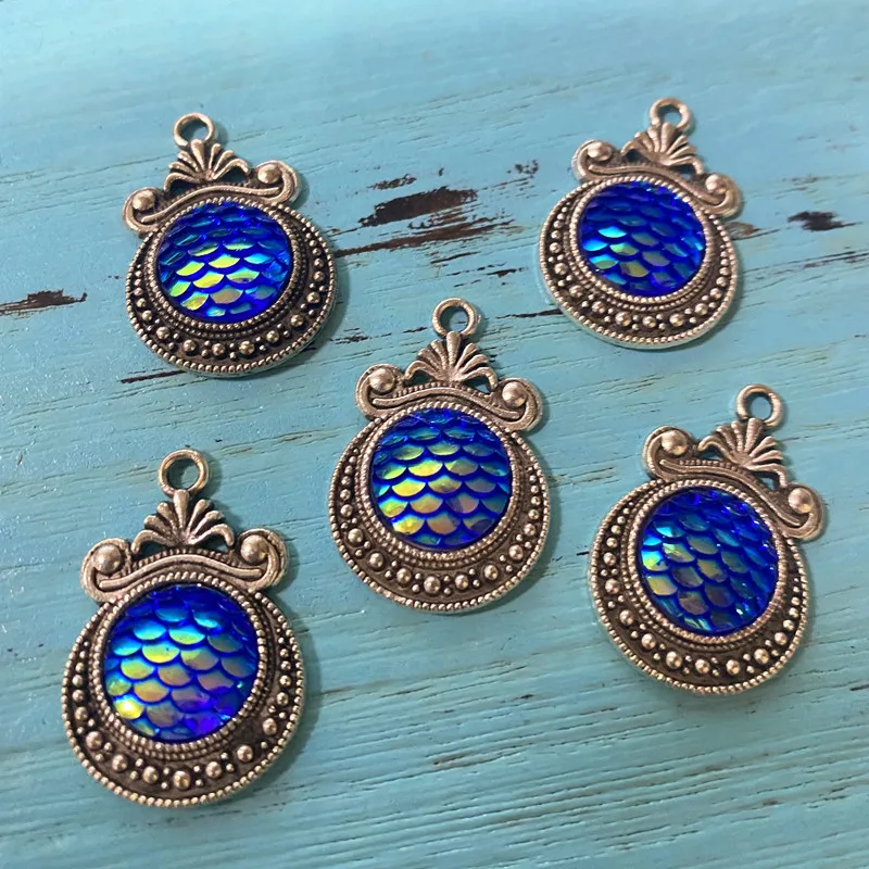 5 шт. синие шармы-подвески русалка | Шармы