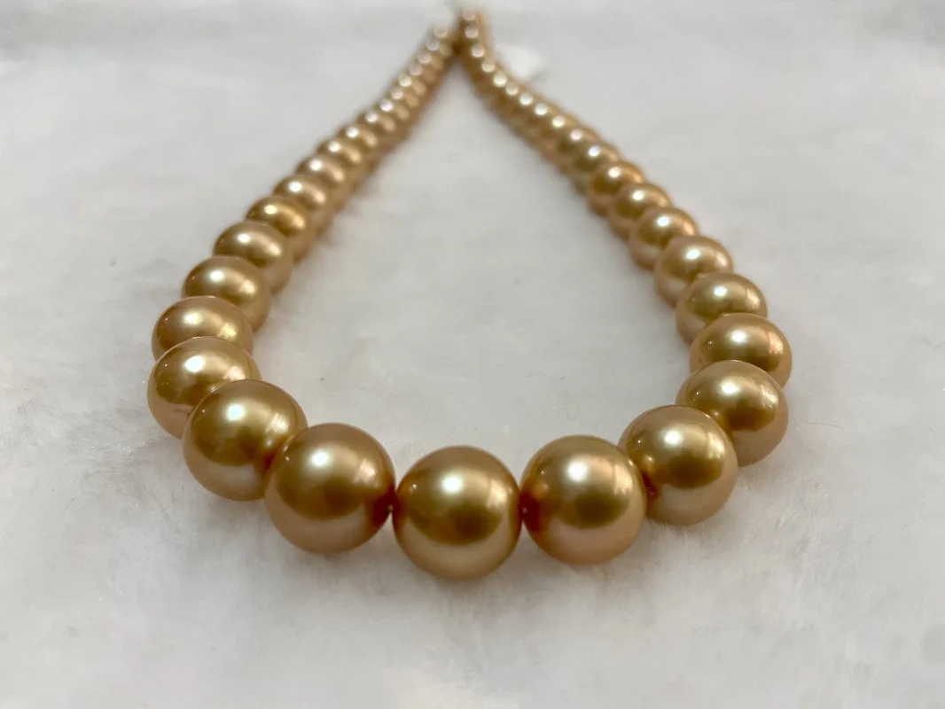 

UMQ Genuine 10-12mm Natural Seawater Golden Color Pearl Necklace for Women Natural Golden Luster Luxury Fine Jewelry