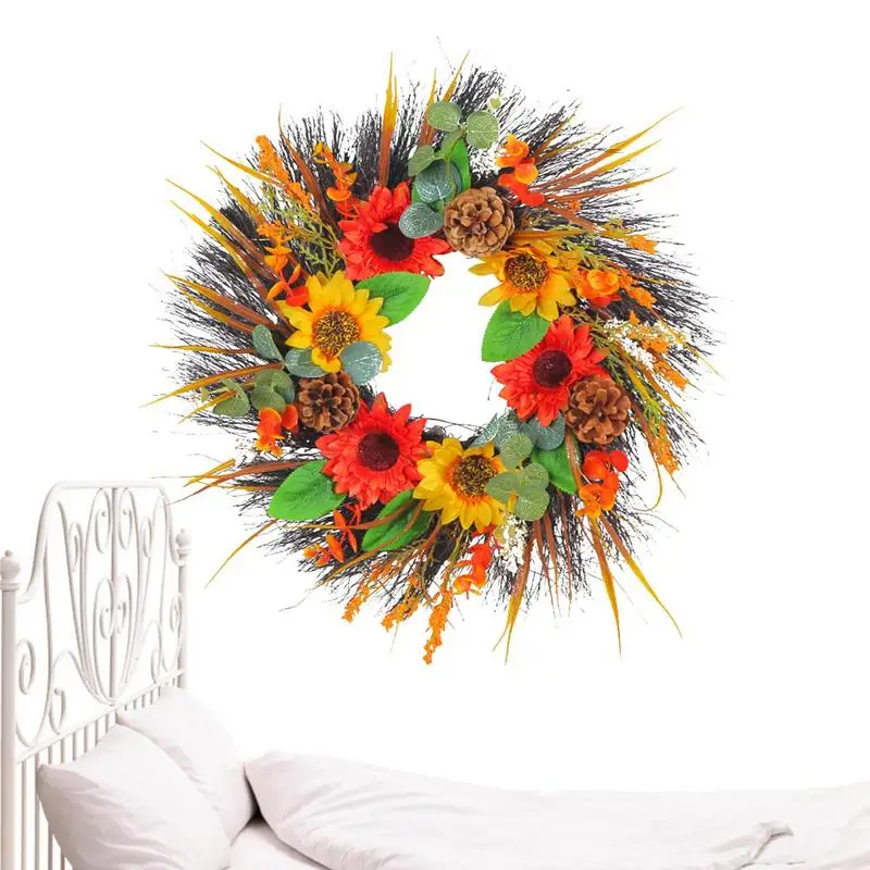 

Sunflower Wreaths For Front Door Summer Wreath Wall Decor Artificial Wreaths Rustic Non Fading Sunflower Pinecone Wreath For