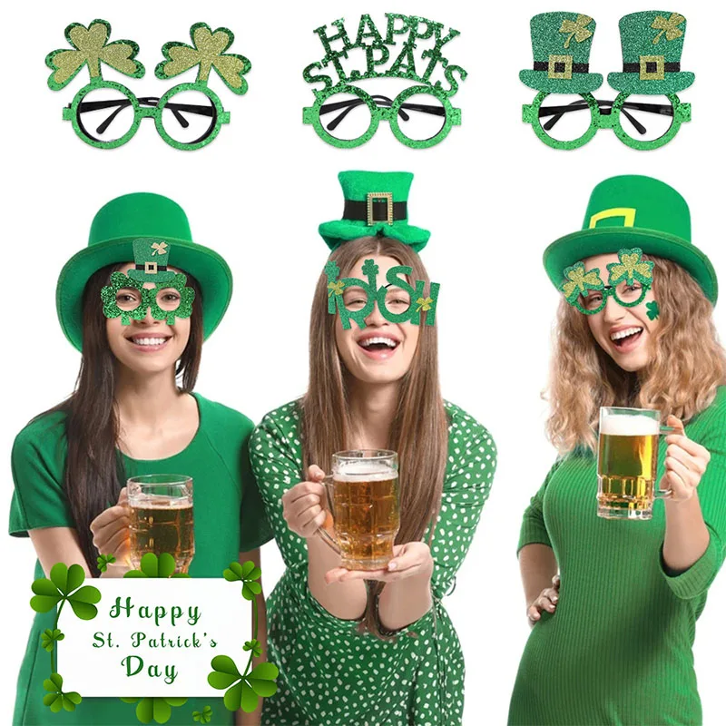 

St Patrick Day Glasses Lucky Green Clover Funny Creative Shamrock Green Hat Glasses Headband Irish Party Decoration Holiday Gift