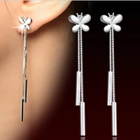 fashion 925 silver needle earrings tassel butterfly chain earrings vintage european american women plata earrings ear jewelry