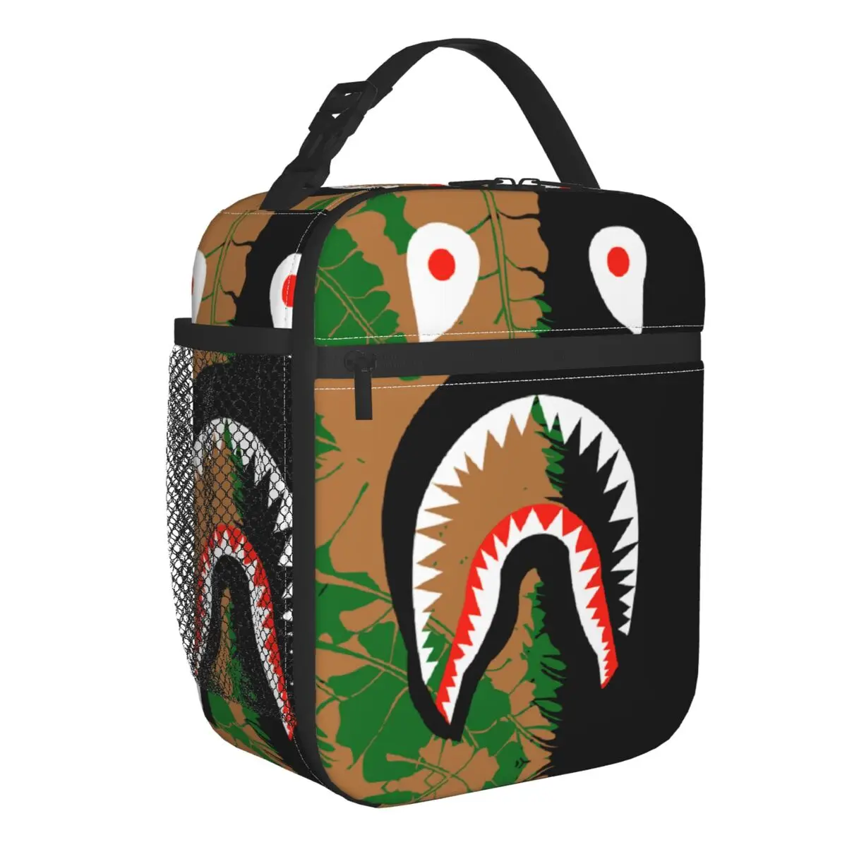 

Camouflage Bape Thermal Insulated Lunch Bags Women Camo Shark Teeth Portable Lunch Tote for Work School Travel Storage Food Box