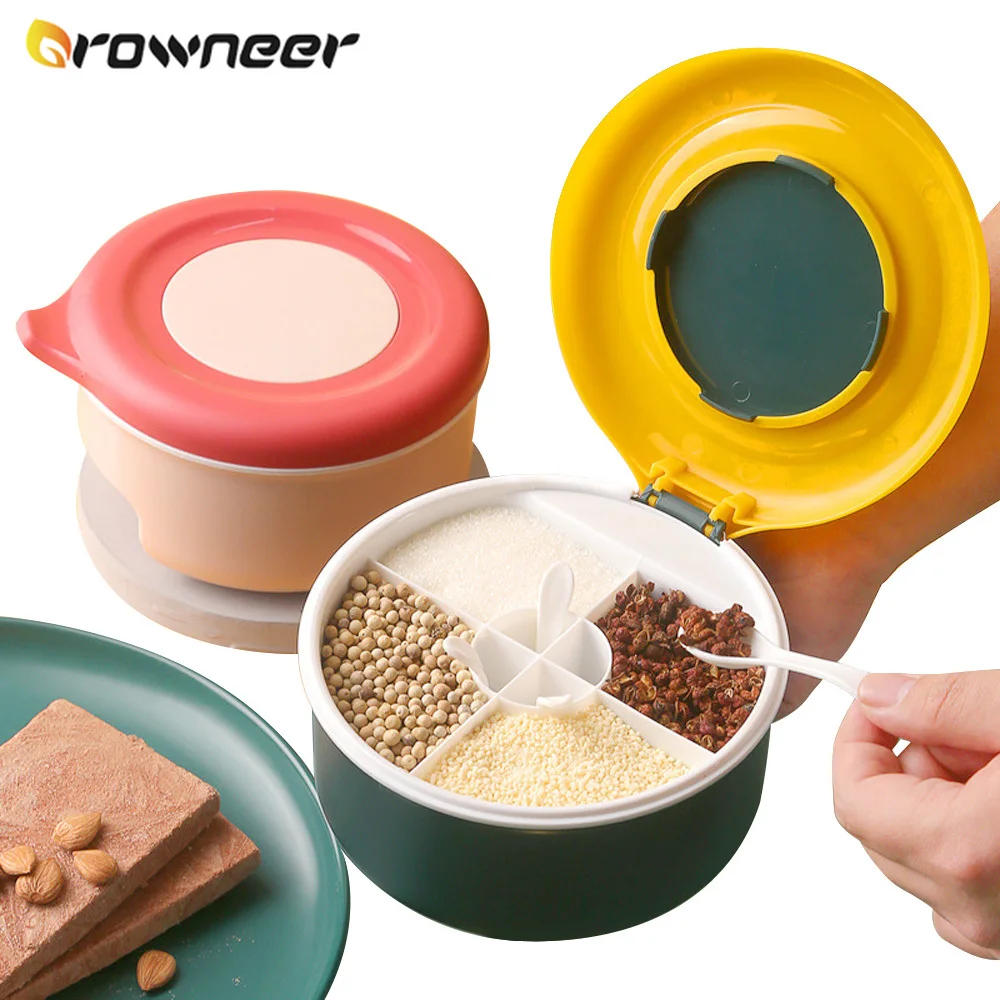 

Конфеты с четырьмя ячейками и ложками для соли, контейнер для специй и перца, Многофункциональные бытовые принадлежности StorageTools