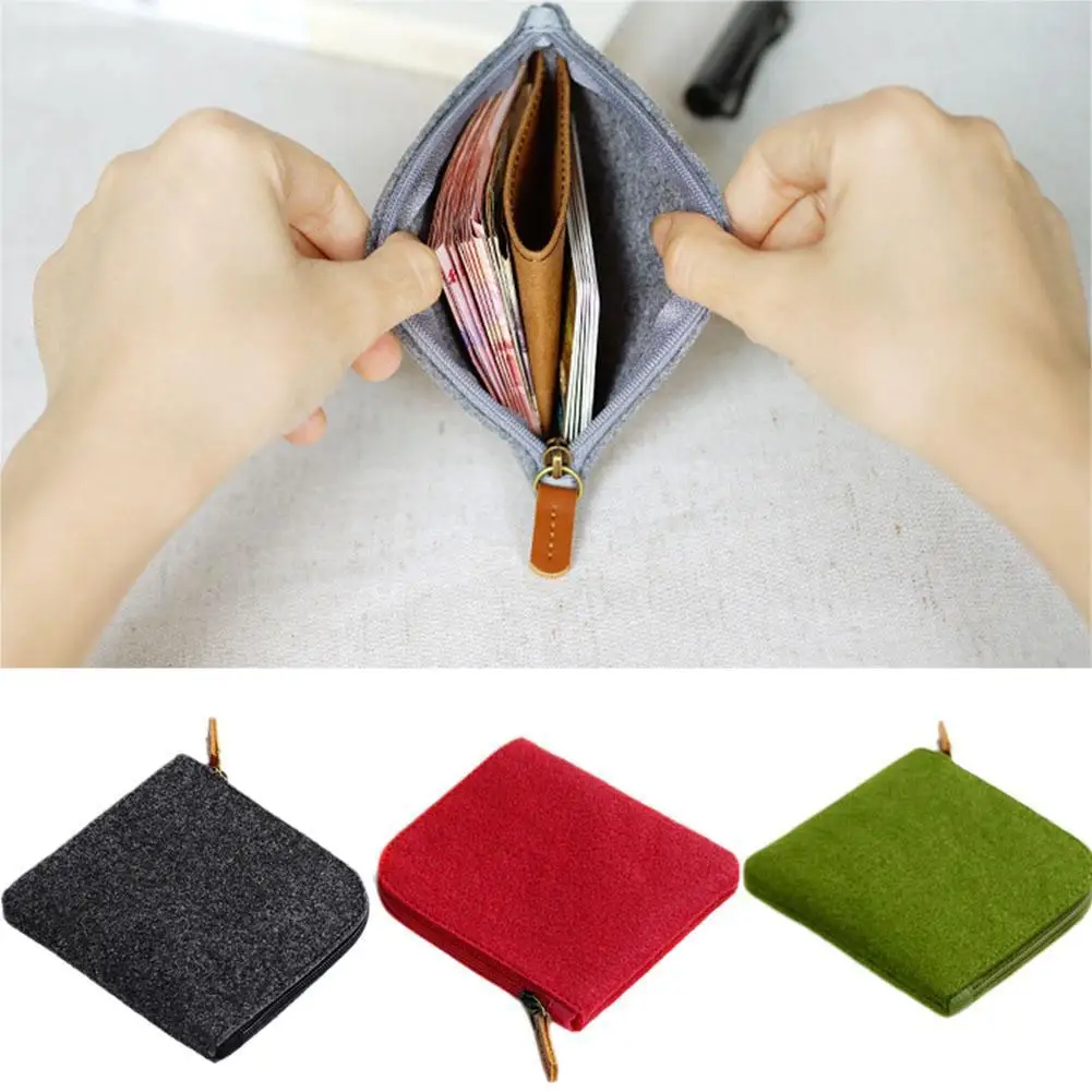 

Retro Felt Mini Coin Purse Wallet Women Men Change Bag Credit Card ID Holder Wallets Key Chain Color Mini Felt Bag New Hot
