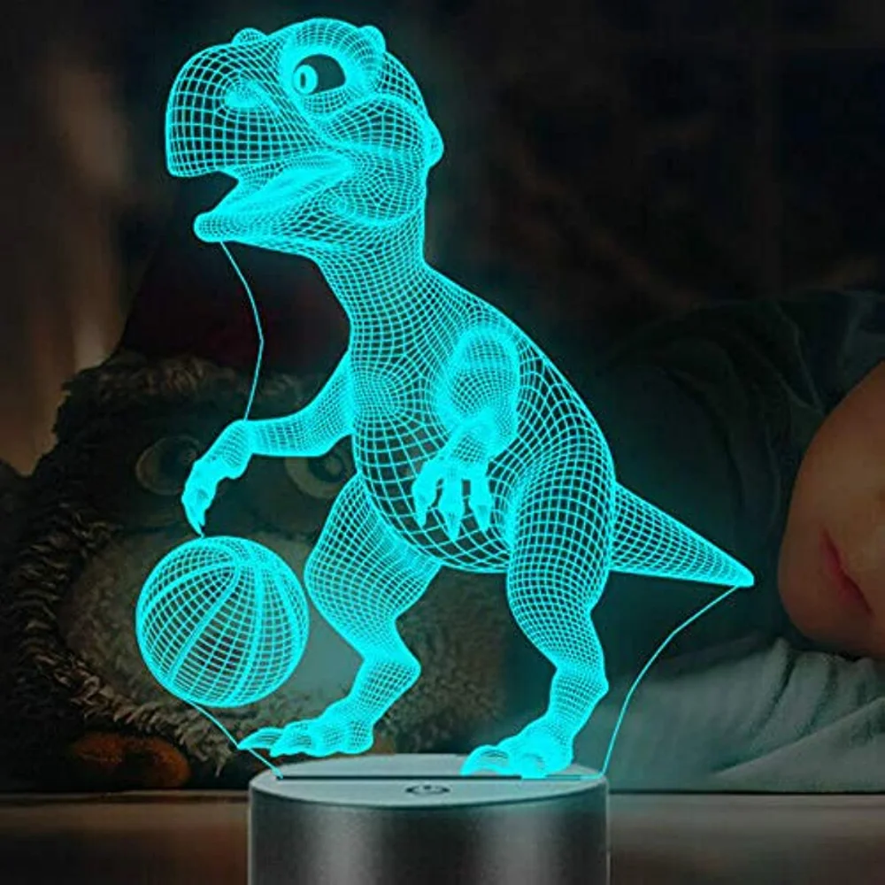 

3D Basketball Dinosaur Lamp LED Acrylic Night Light with USB Cable 7 Color Nightlight Decorative Bedroom Kids Baby Birthday Gift