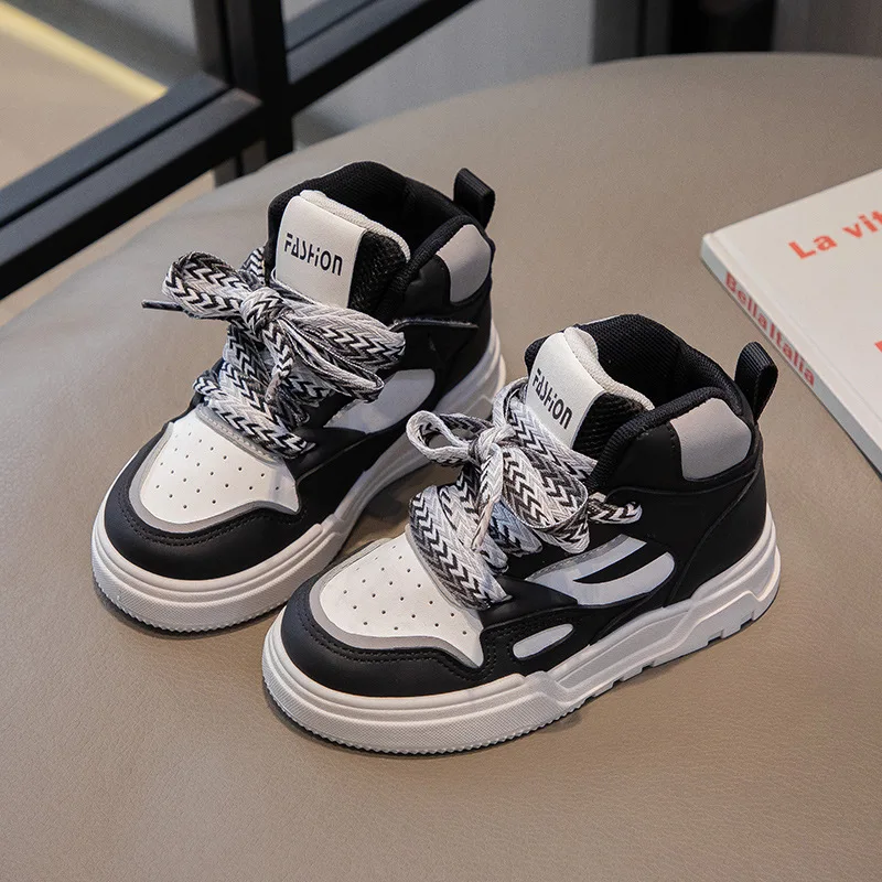 

COZULMA Children boys Autumn Patchwork High Sports Shoes Fashion Sneakers For Kids girls Lace-Up Flat Shoes Size 26-37