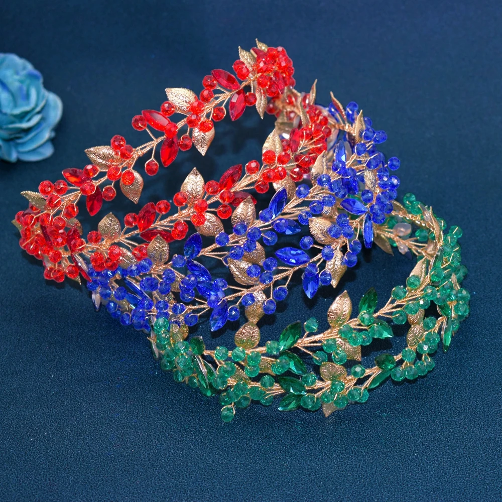 Модные диадемы DZ104 с кристаллами для невесты Очаровательная Красная зеленая