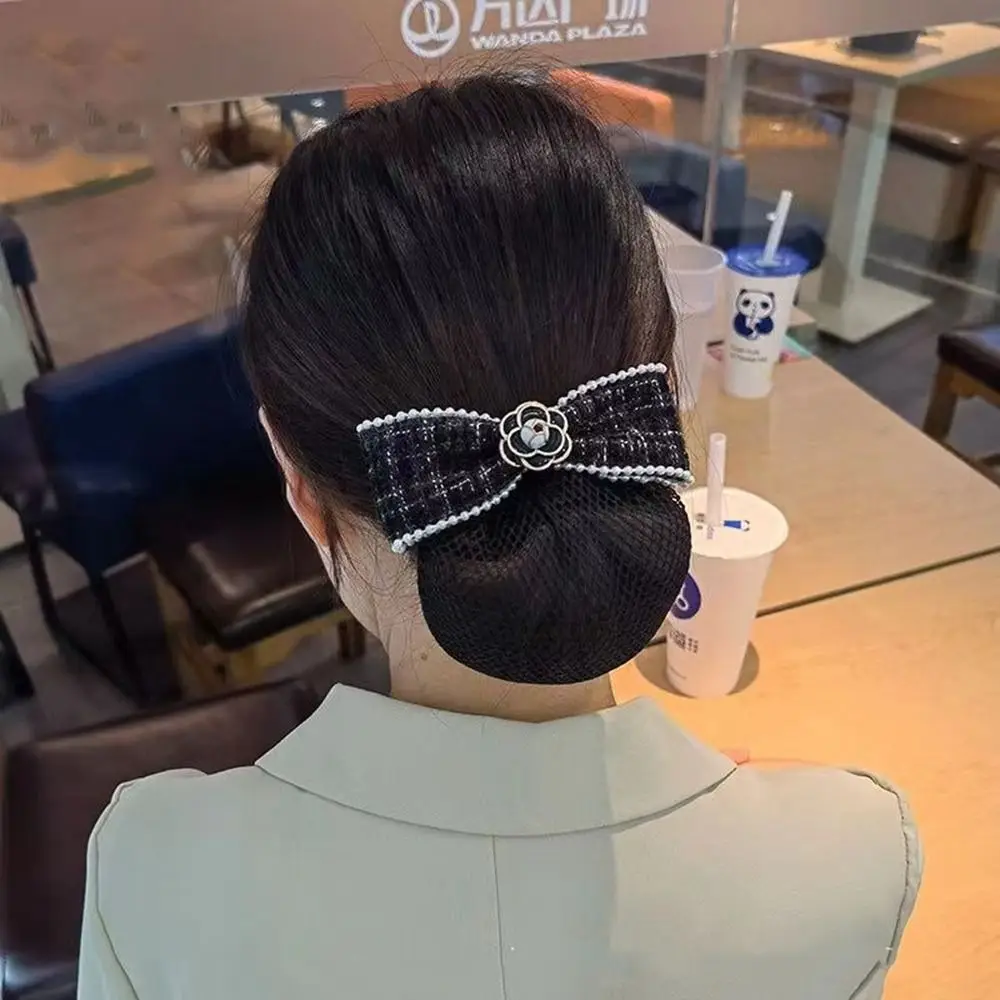 

Bowknot Ponytail Clip Camellia Hotel Hairgrips Cover Net Korean Bun Snood Professional Headdress Women Spring Clips