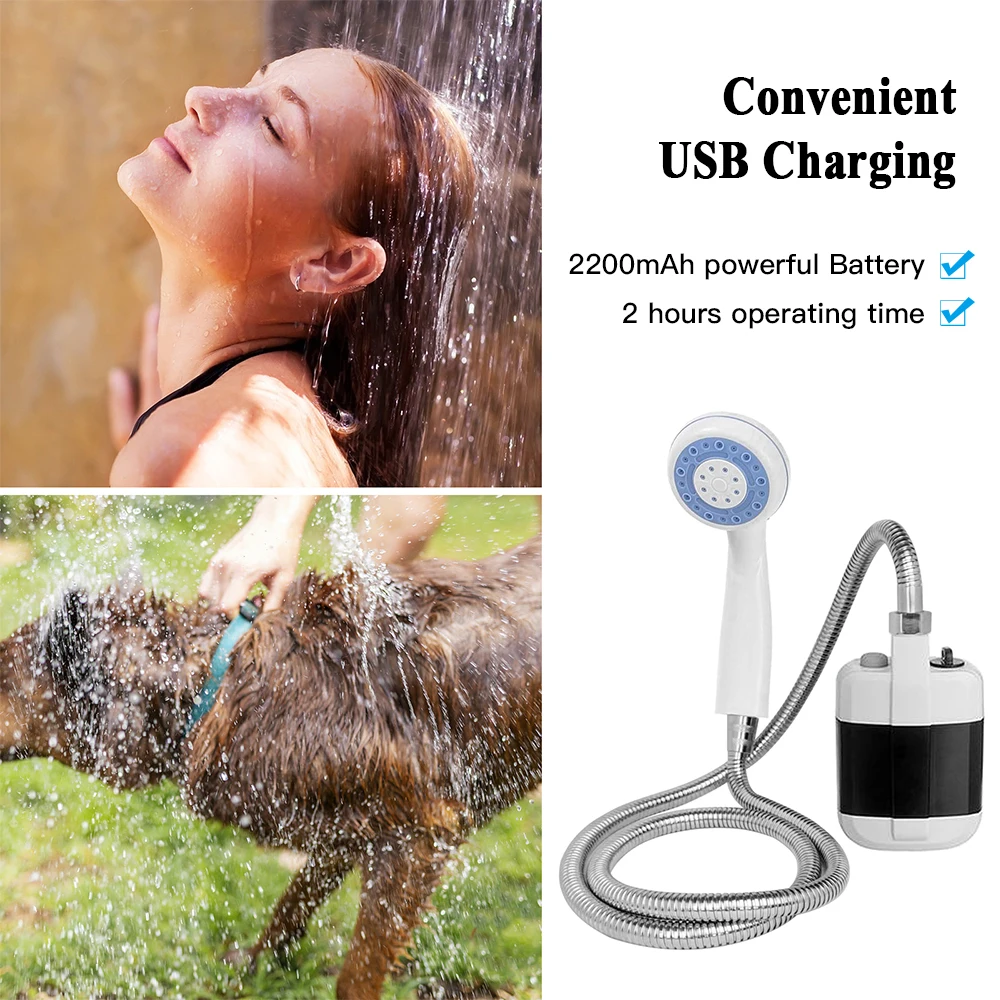 

Portable Camping Shower Outdoor USB Rechargeable Shower Head Bathing 3.7V Pump 4.9ft for Beach Swimming Outdoor Traveling Hiking