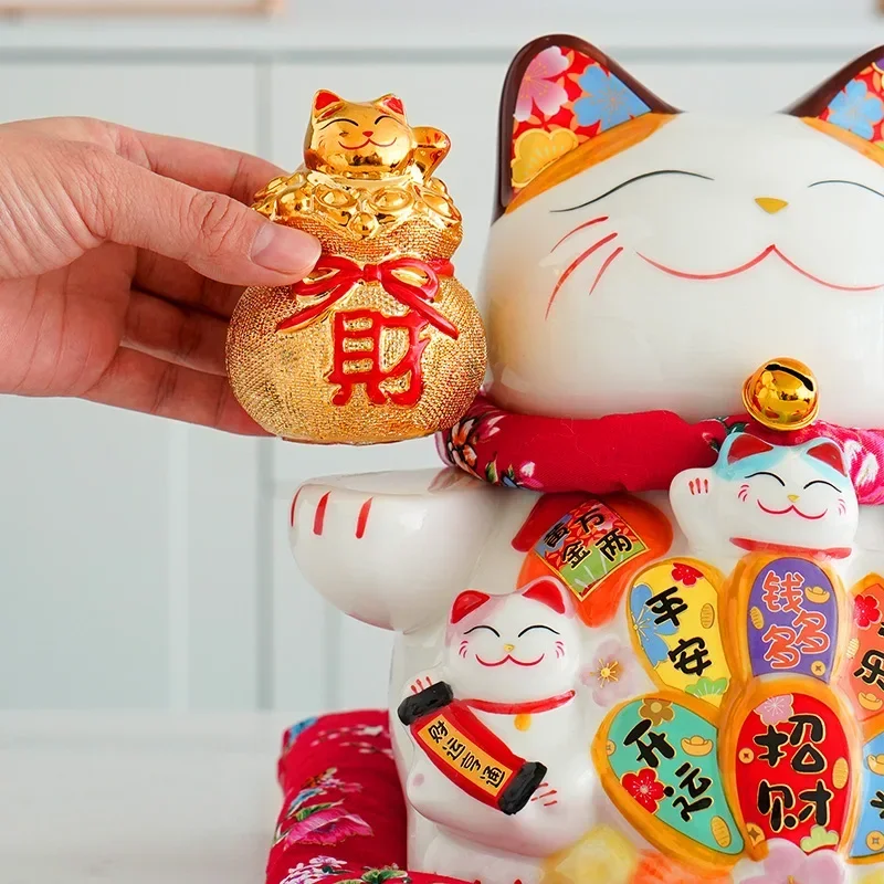 9 5-дюймовый керамический орнамент Макаки Неко фэн-шуй Lucky Fortune Cat копилка