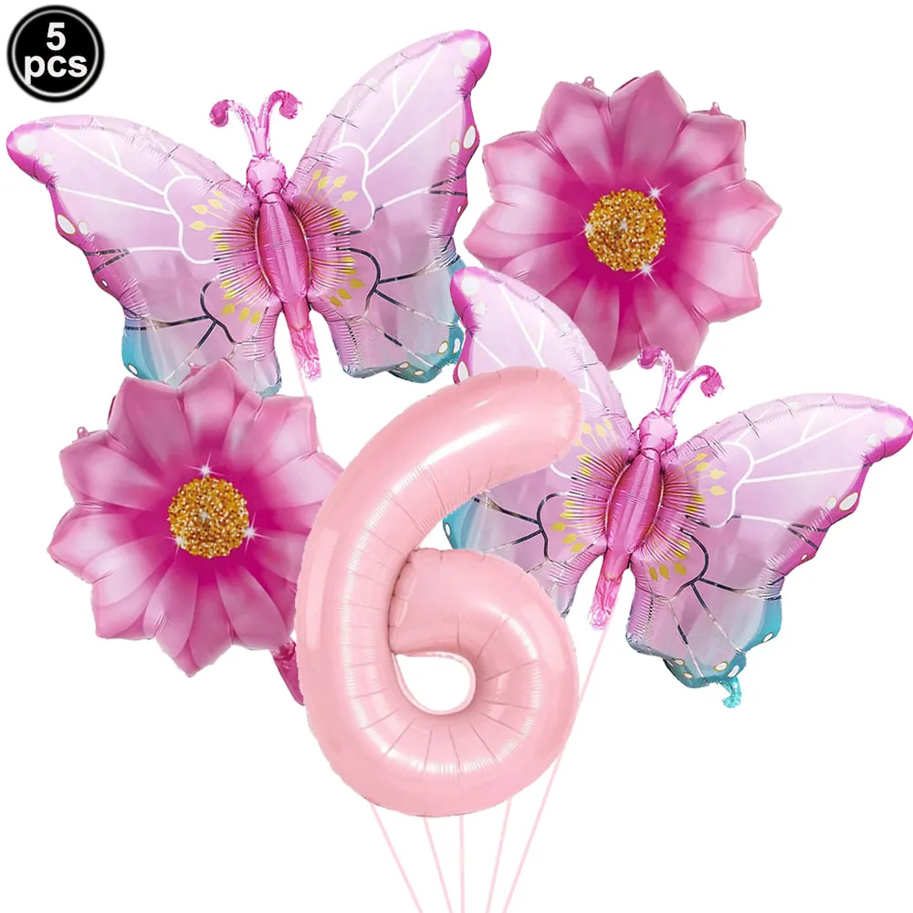 

Воздушный шар с бабочкой, украшение на день рождения 1-го 9 лет для девочек, градиентный розовый воздушный шар из фольги с бабочкой, розовый воздушный шар с номером, декор на день рождения