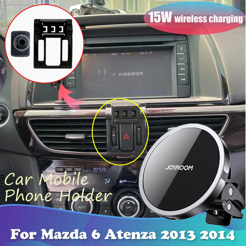 15W Car Phone Holder for Mazda 6 Atenza GJ GL 2014 2015 Magnetic Clip Stand Support Wireles Charging Sticker Accessorie iPhone