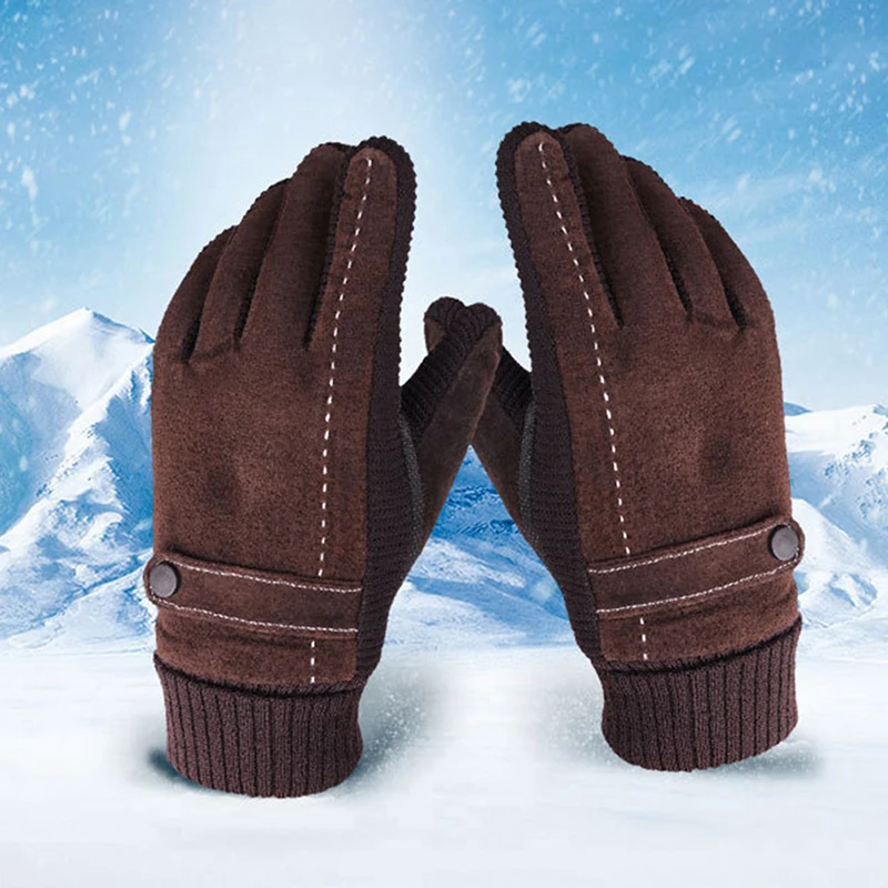 

Winter Windproof Gloves Plush Leather Gloves Winter Thickened Cold-proof Warm Cotton Gloves Real Pigskin Gloves Cycling Gloves