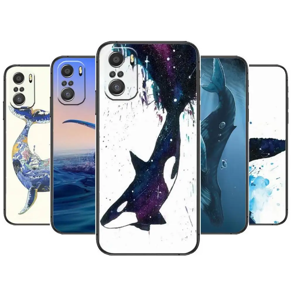 

Whale Fish Wave Sea Phone Case For xiaomi mi 11 Lite pro Ultra 10s 9 8 MIX 4 FOLD 10T 5g Black Cover Silicone Back Prett