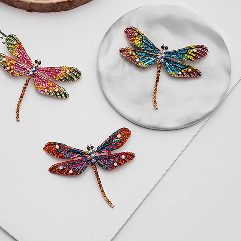 

3 Pcs Crystal Decor Drip Color Diamond Dragonfly Corsage Brooch Insect Pin Breastpin Colored 6.2x5.5cm Personalized Alloy Miss