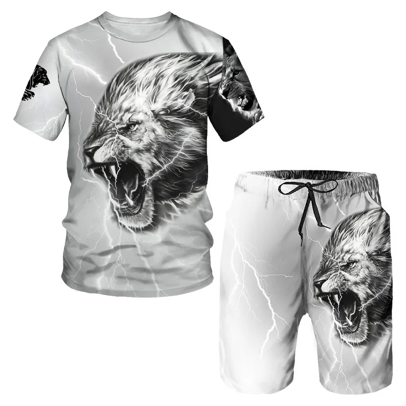 

Cool Animal 3D Lion Printed Mens Tshirts Shorts Casual O Neck Tops Men's Tracksuits 2pc Set Man Summer And Autumm Sport Suit