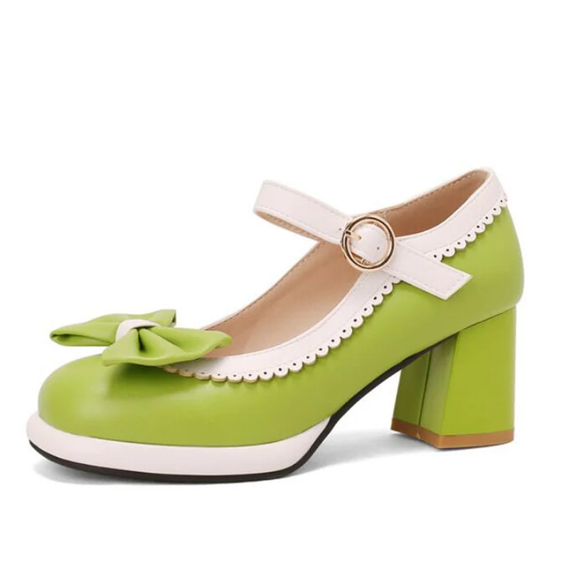Square Toe Elegant Mary Janes High Heels Women Pumps Bow Buckle Designer Shallow Office Lady Lolita Shoes zapatillas mujer