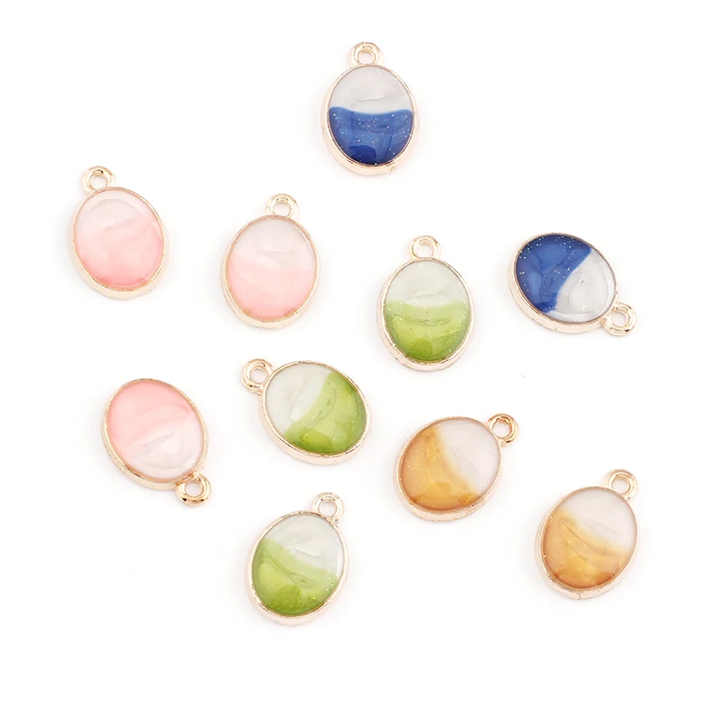 

10pcs Glitter Oval Shape Metal Enamel Charms for Earrings Bracelets Necklace Jewelry Making Supplies Diy Keychain Accessories