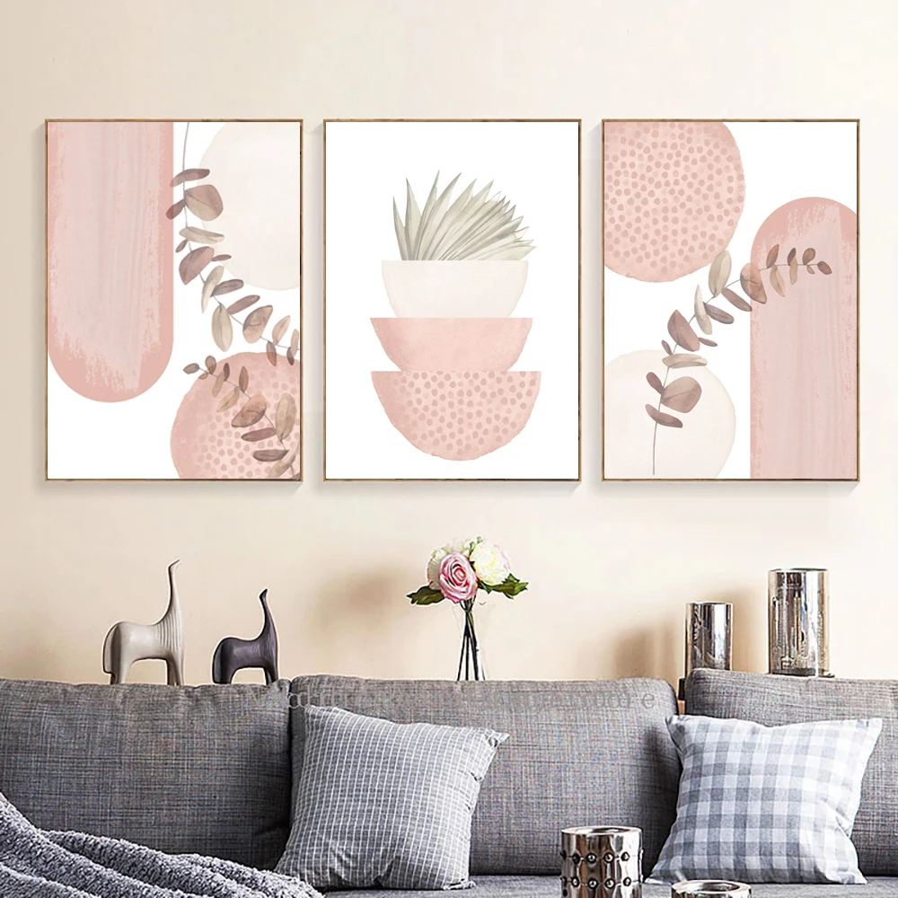 Румяно-розовые художественные формы с принтом в стиле бохо настенная живопись на