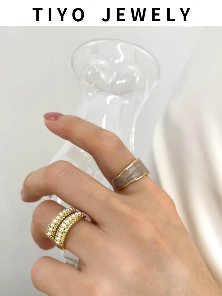 

TIYO Trendy Jewelry Enamel Ring Delicate Design High Quality AAA Zircon Sweet Elegant Pearl Ring For Women Party Gifts