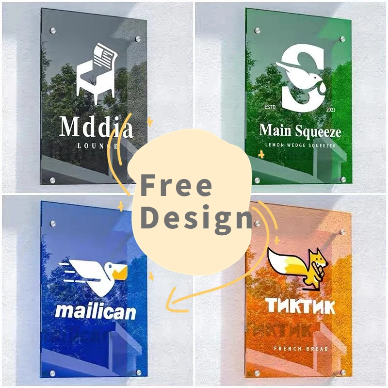 

Modern Acrylic Shop Plaque Company Signboard Store Door Plate Customize Business Logo Icon Name Slogan Address Letter Open Close