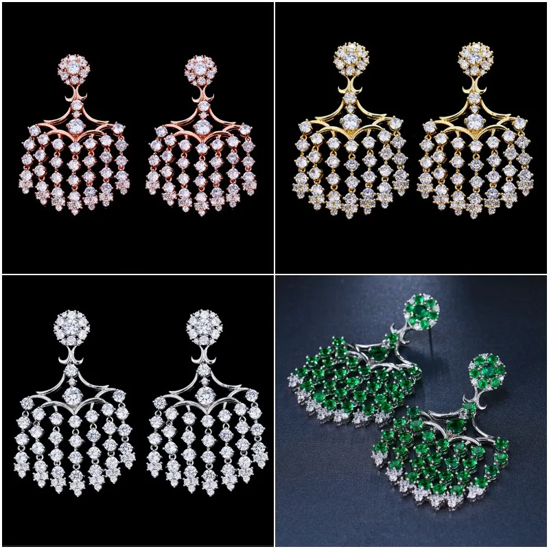 

Luxury Elegant Tassel Big Dangle Earrings for Women Cubic Zirconia Earring Accessories Fashion Wedding Jewelry Female Gift 2022