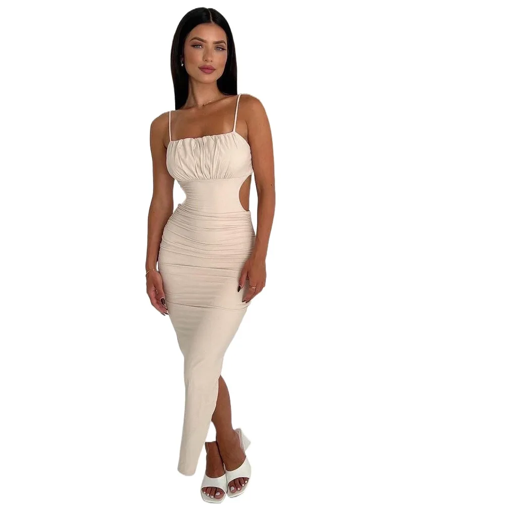 

European And American Women's Clothing 2023 Summer New Fashion Sleeveless Suspender Slim Cut Open Cut Dress