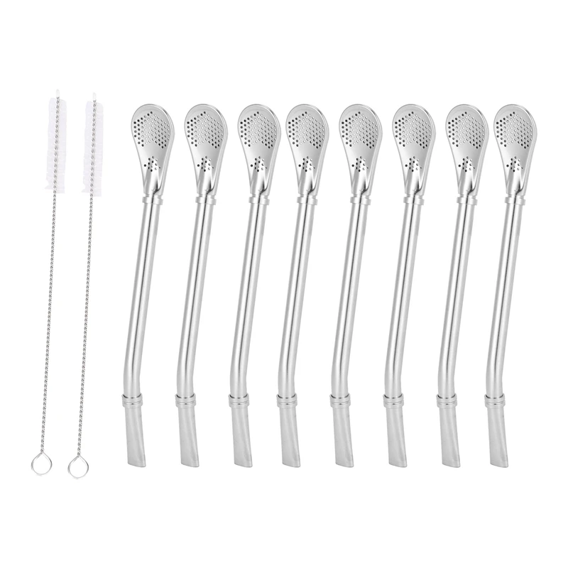 

3 в 1, соломенные ложки из нержавеющей стали для напитков, многоразовые чайные фильтры, соломинки для перемешивания, 6,2 дюйма (серебристый)