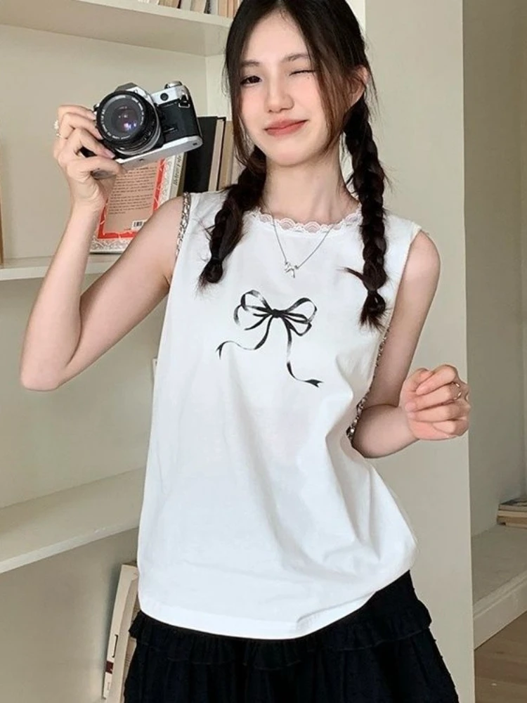 HOUZHOU Kawaii Милая Лоскутная майка Женская корейская мода винтажная Кружевная