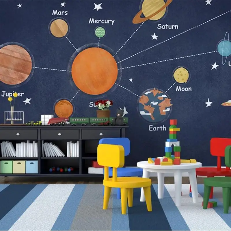 

Custom wallpaper 3d cartoon hand-painted space planet universe children's room TV background wall decoration painting wallpapers