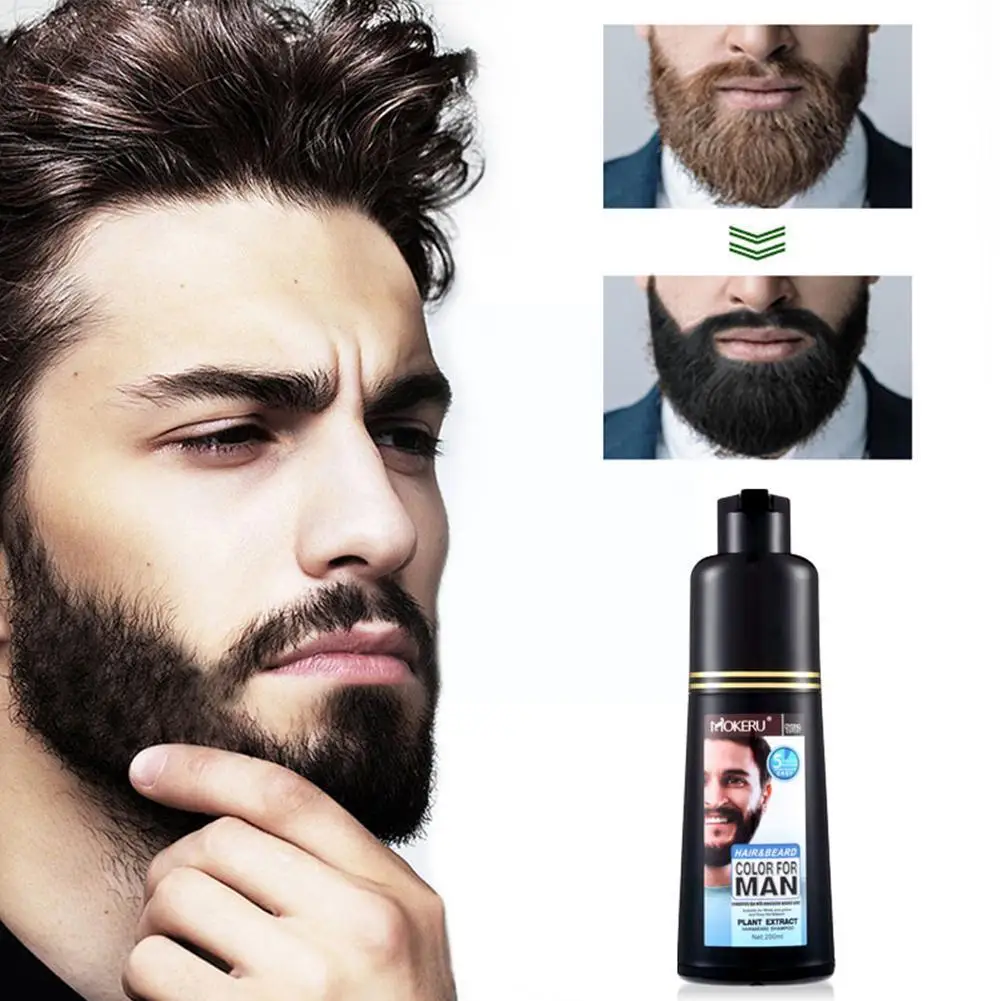200ml/1pcs Dark Beard Shampoo For Men Beard Dyeing Cream Gradually Darkens & Gray Beard Moderate Non-Irritating Permanent U1J1