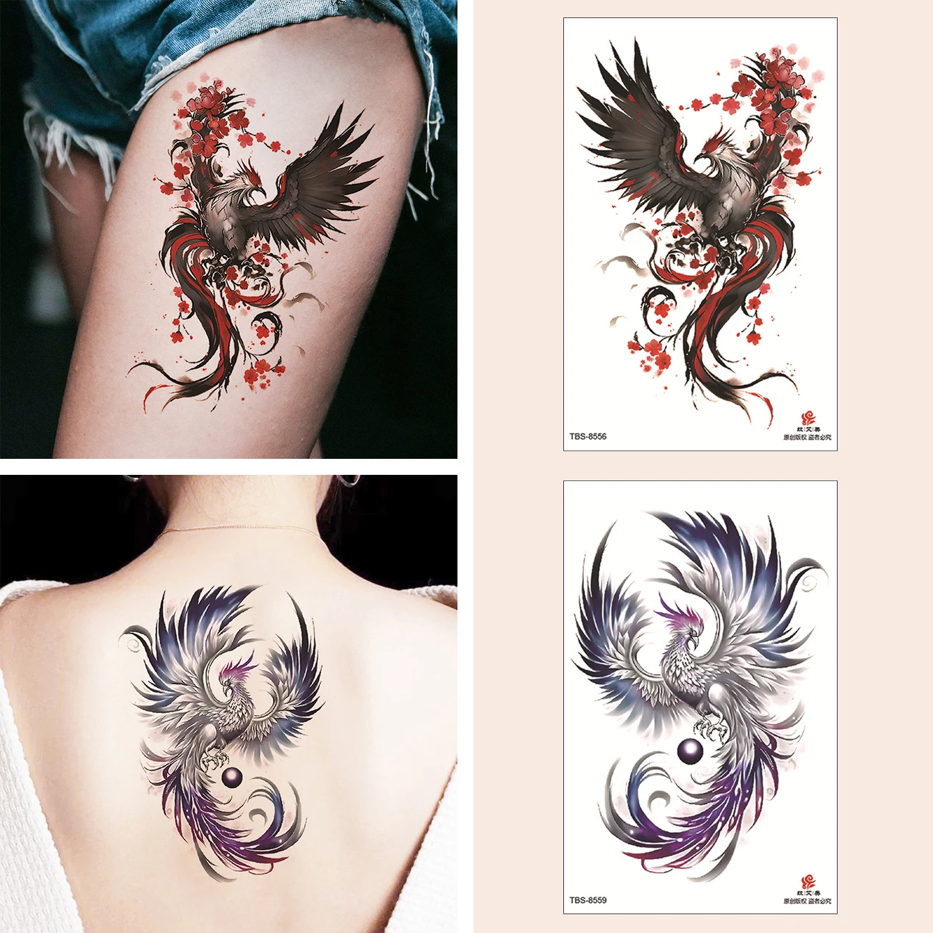 Водостойкие Временные Татуировки Наклейки 2 Шт. Дизайн Феникса Подходят Для Рук