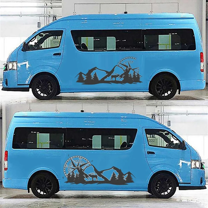 2X наклейка на тело большой компас навигация с горным оленем для кемпера фургона