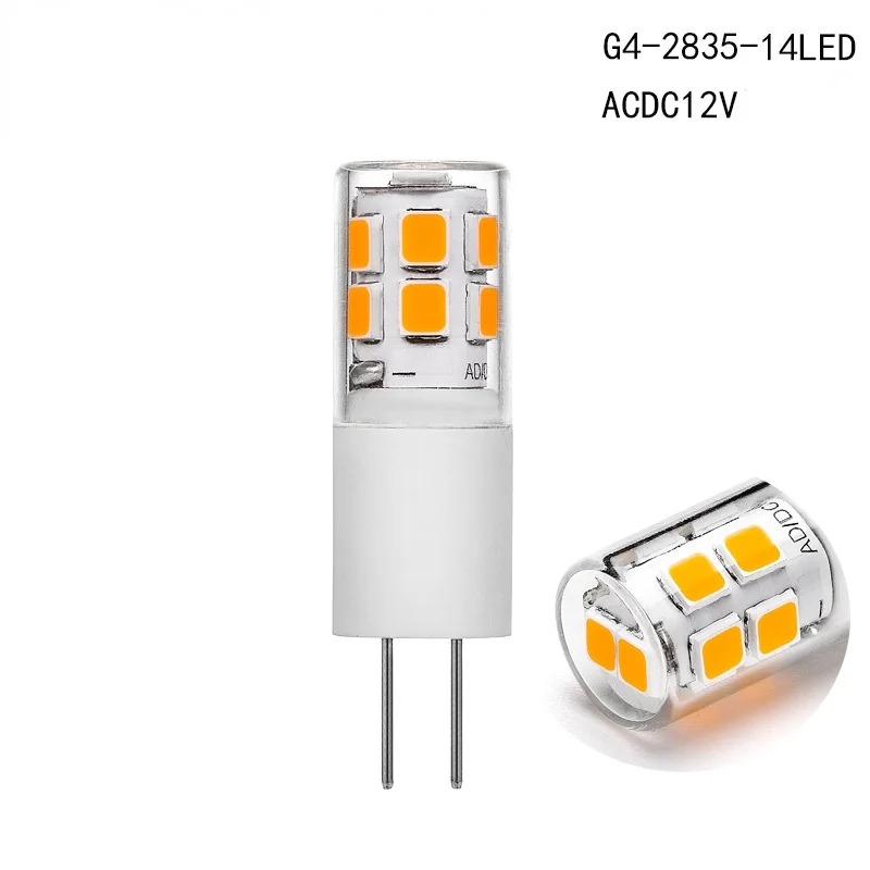 

10 шт., керамические светодиодные лампы G4 2835SMD, 14 ламп переменного тока, 12 В постоянного тока