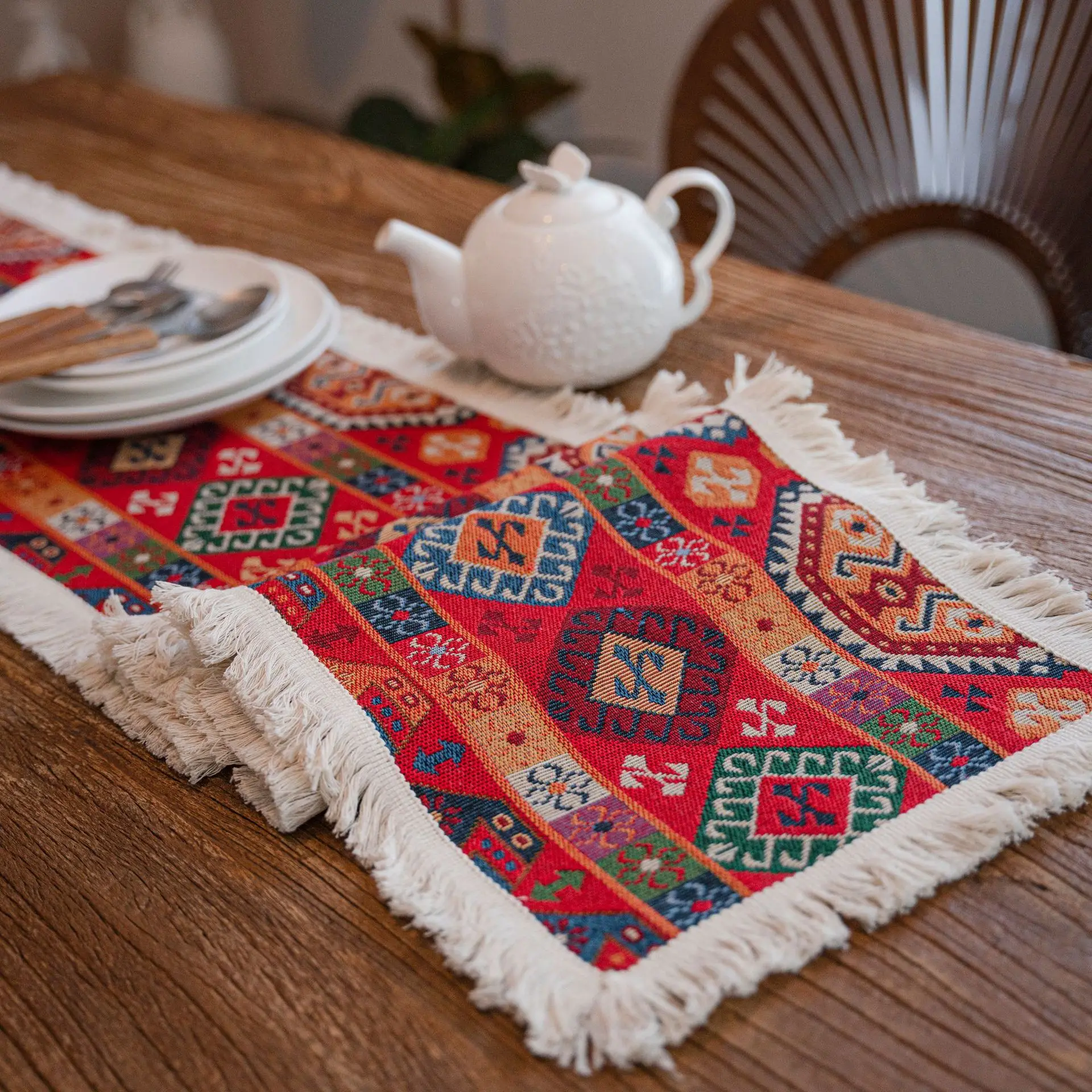 

30x45cm Jacquard Placemat Embroidery Tassel Handmade Cut Flower Western Dinner Mat Dining Side Cabinet Kitchen Table Napkin Flag