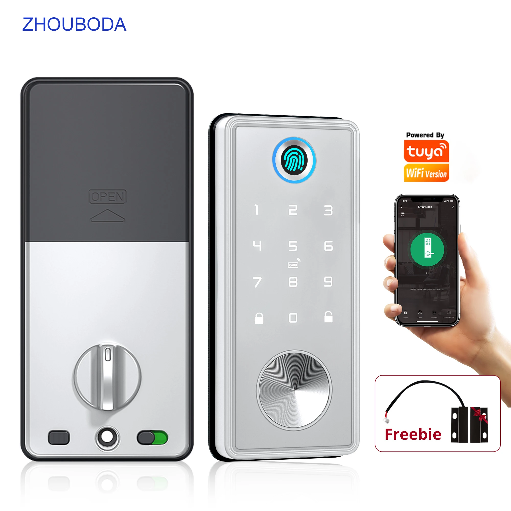 

Tuya Wifi APP Automatic Electronic Lock Fingerprint Biometrics Password IC Card Remote Unlock Deadbolt Smart Door Lock For Home