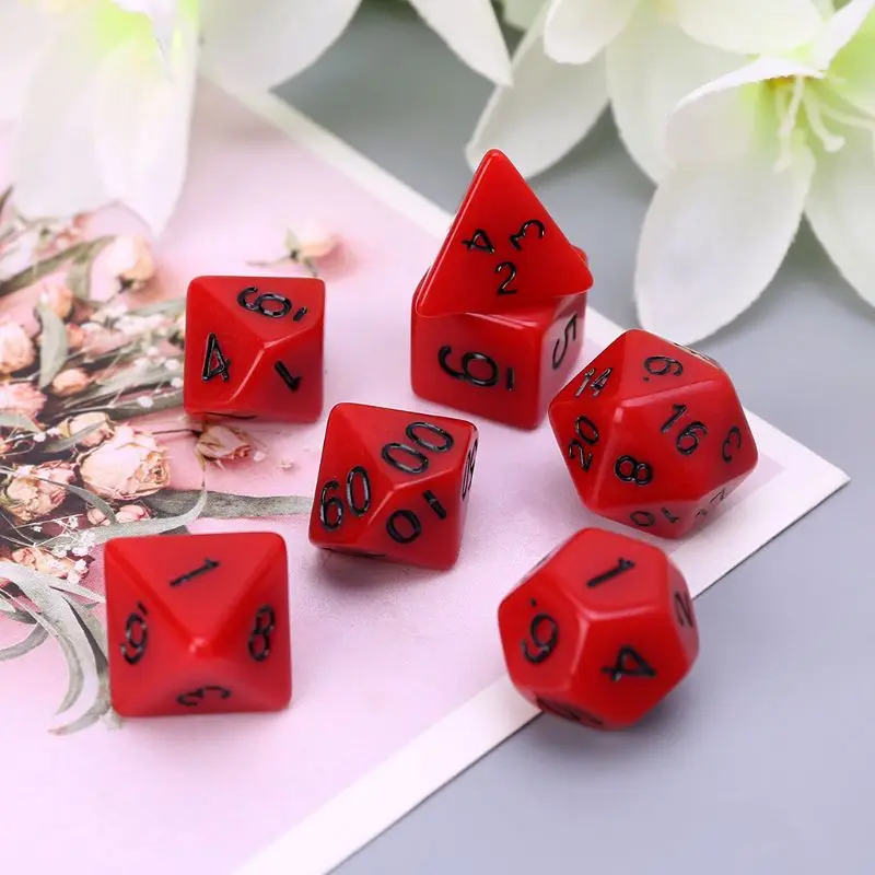 

E9LE 7 Pcs Acrylic Red Dice Black Points D4 D6 D8 D10 D12 D20 KTV Bar Nightclub Enter
