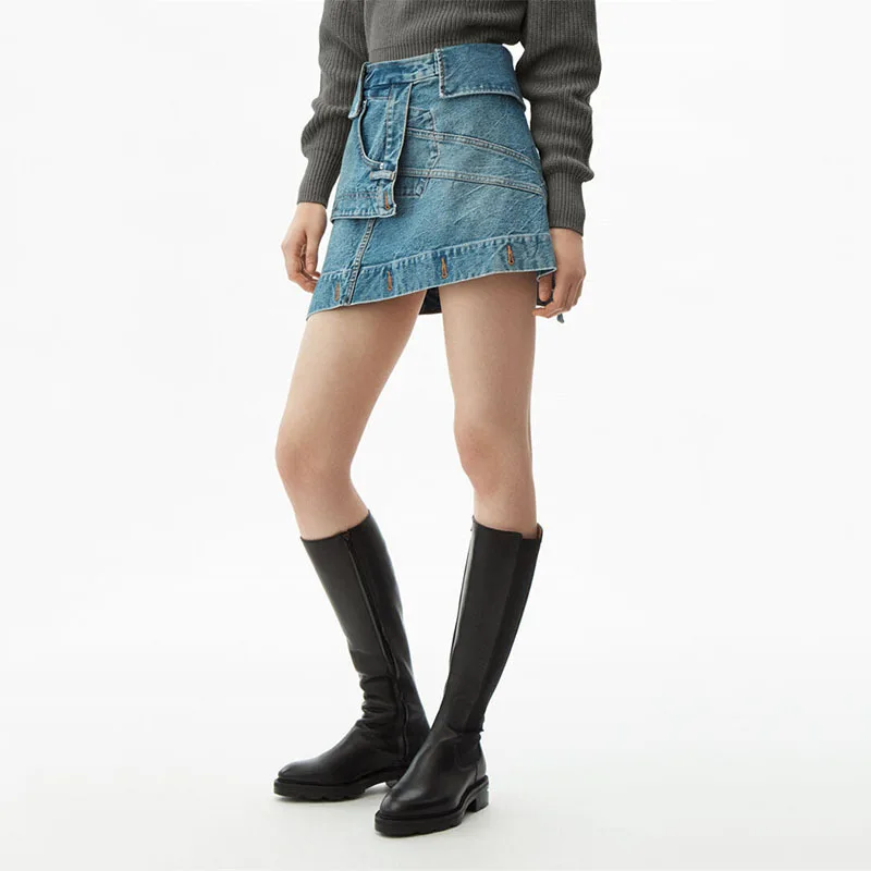 

Юбка женская летняя однотонная облегающая, асимметричная джинсовая Универсальная юбка-трапеция в стиле пэчворк, с завышенной талией
