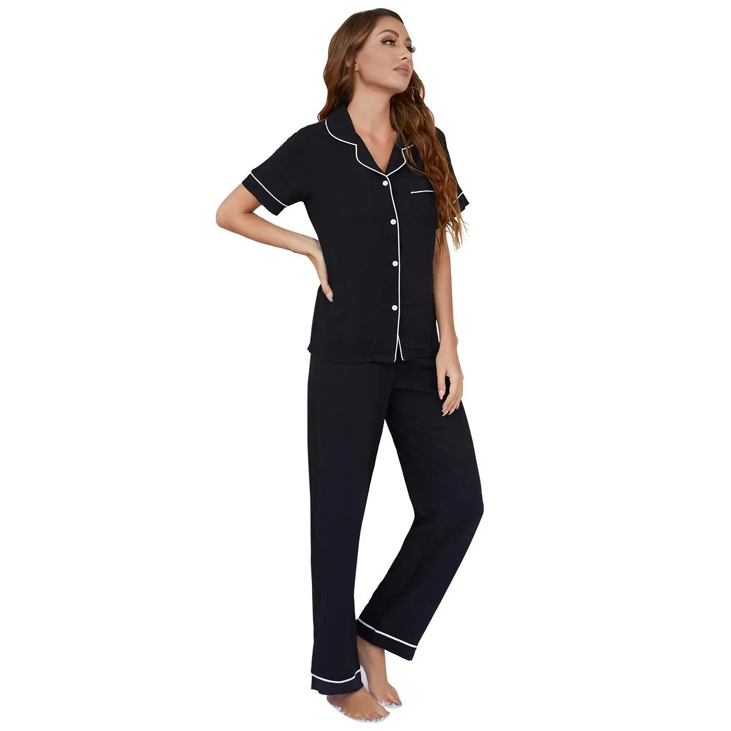 Spring Summer Women's Pajamas Set Rayon Cotton Soft Sleepwear Free Shipping Cotton Nightwear Pyajamas For Women Home Suit