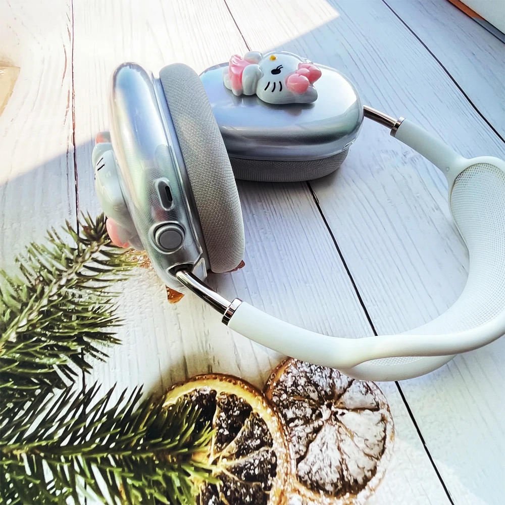 Прозрачный чехол для наушников Apple Airpods Max защитный 3D Hello Kitty мультяшная гарнитура