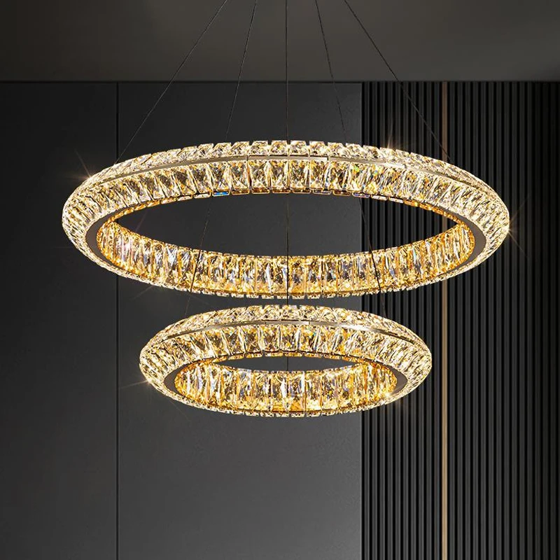 

Living Room Pendant Lamp Crystal Lamp Designer Light Luxury Circular Ring Atmospheric Bedroom Lamp Creative Art Restaurant Lamp